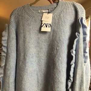 Zara Women’s Light Blue Sweater w/ ruffled sleeve